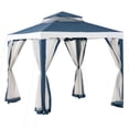 thumbnail image 2 of Sunjoy 8’ x 8’ Outdoor Patio Gazebo, Outdoor Backyard Modern 2-Tier Steel Frame Soft Top Gazebo with Mesh Netting - Navy Blue & White, 2 of 12