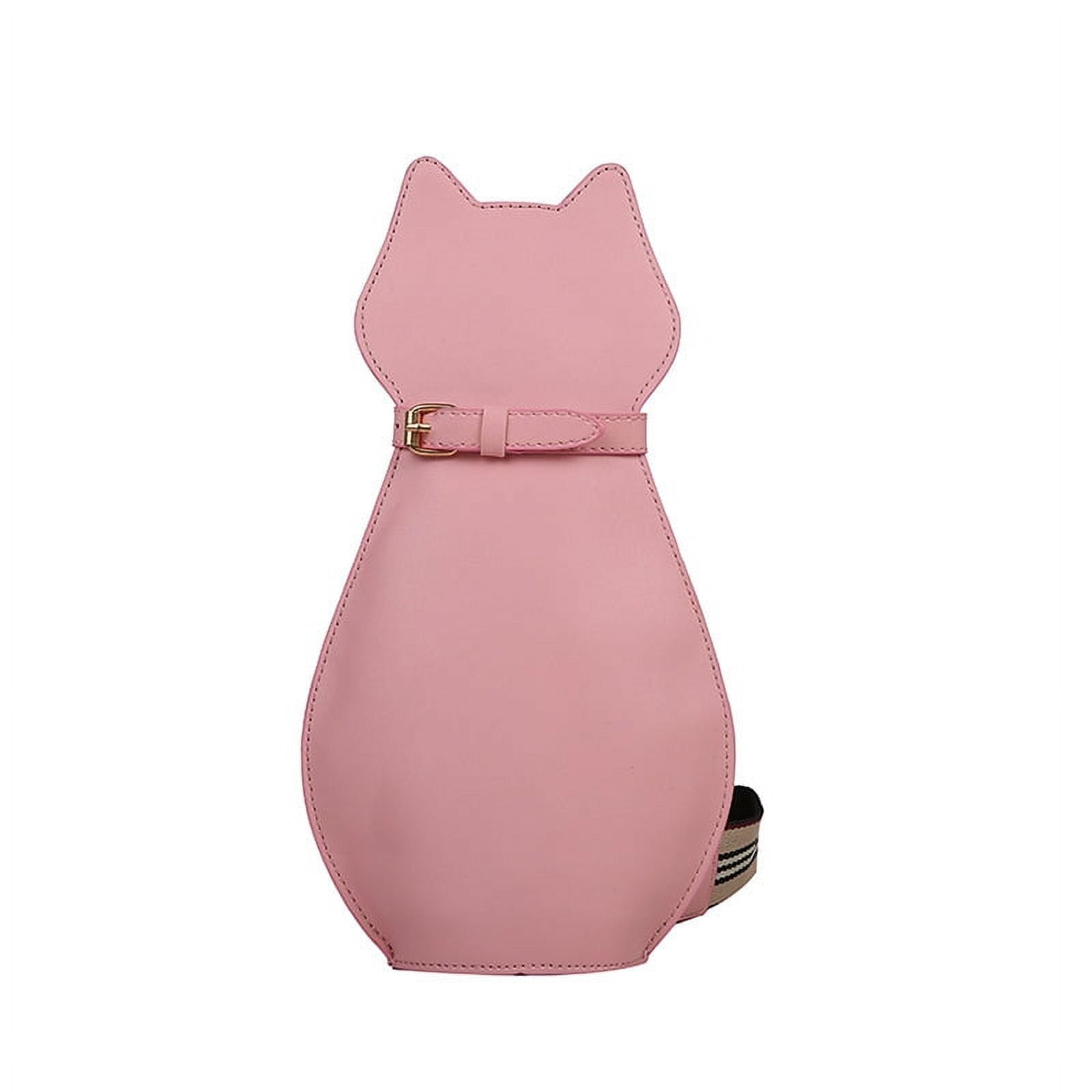 Baguery Cute Cat Shaped Crossbody Bag - Creative Wide Strap Chest Bag, Cartoon Novelty Purse for Sports & Travel