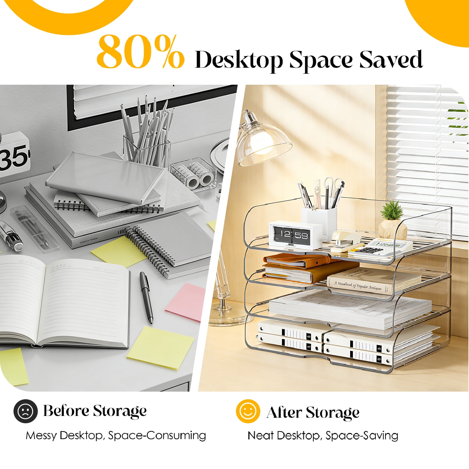 HIYOHIYO 4-Compartment Desktop Storage Organizer, Clear, 4 Count