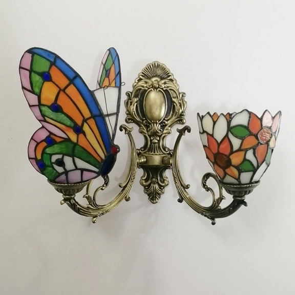 Artistic Style Wall Sconce, Butterfly Stained Glass Bedside Wall Lamp for Living Room Bedroom Bathroom Hallway Decorative ,6