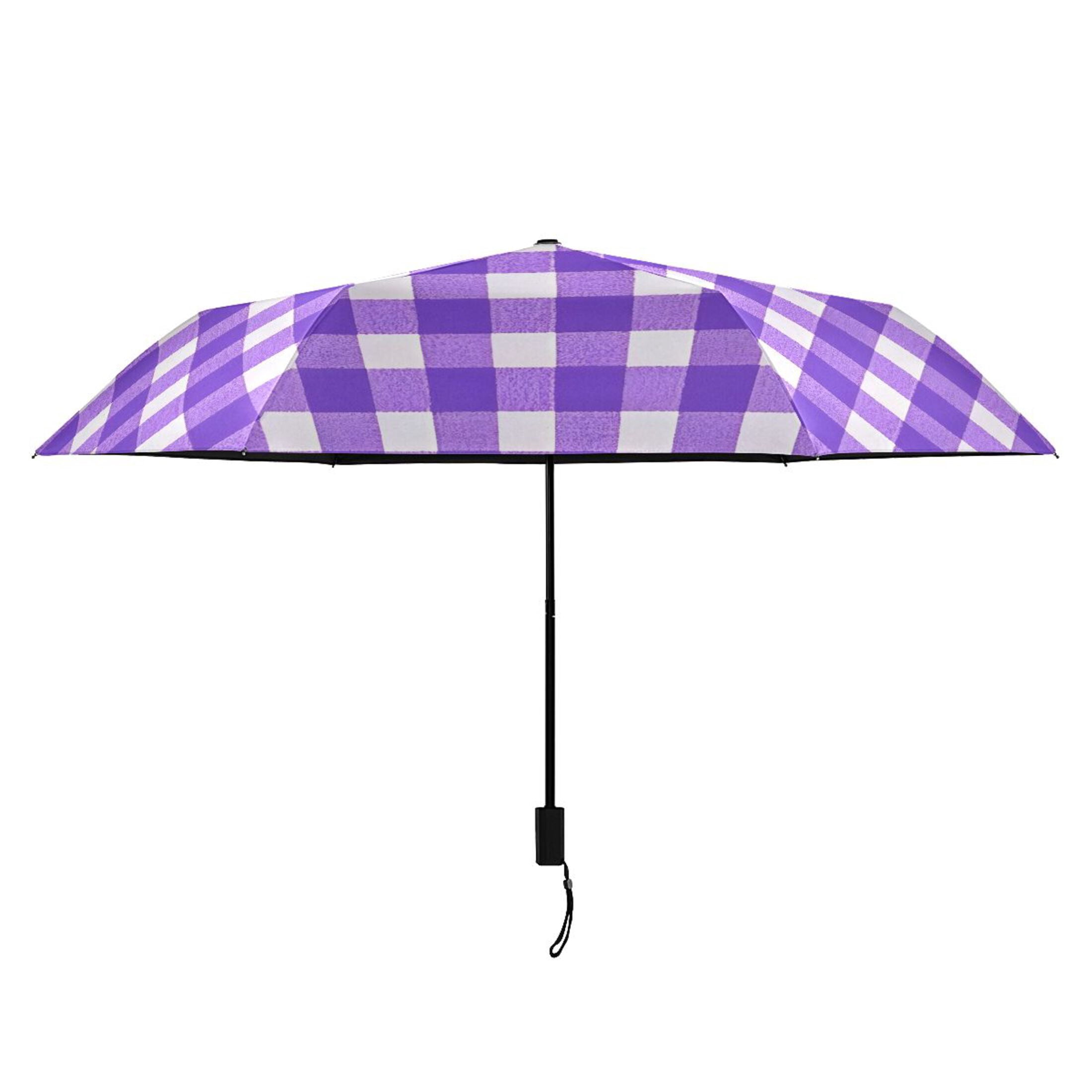 ALAZA Purple Checkered Grid UPF 50+ Compact Folding Umbrella for Rain Travel Umbrella Packable