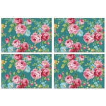 Pioneer Flower Floral Print Pattern Summer Placemats Table Placemats Set Of 4-Linen Kitchen Washable Placemats Table Mats 12x18 Inch Non-Slip Heat Resistant