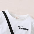 thumbnail image 5 of OLLUISNEO Toddler Baby Boys Clothes Solid Color Short Sleeve Letter Print Tops + Yellow Stripe Shorts Summer Outfits Set 2-3 Years, 5 of 7