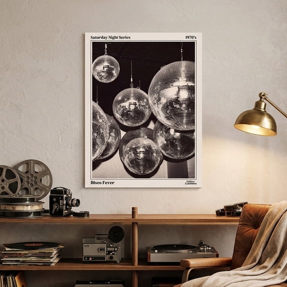 Appoft 70s Disco Ball Newspaper Wall Art Vintage Black and White Art Posters Funky Aesthetic Canvas Prints Retro Bar Cart Decor for Bar Bedroom 12x16 inch Unframed