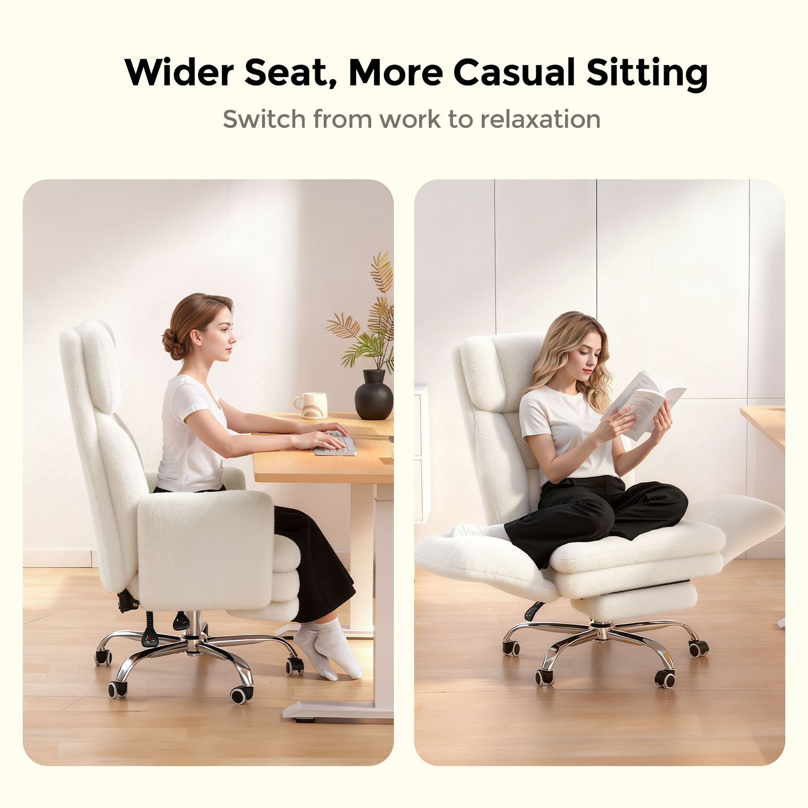 Patbrela Big and Tall Plush Office Chair, Beige photo 3