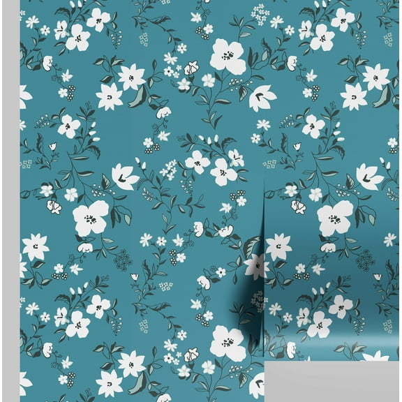 S4Sassy Peel and Stick Wall Covering, Vintage Floral Removable Walls Wrap - Blue Instant Wall Makeover Mural for Bathroom, Laundry Room, Closet Interior - Self-Adhesive Wallpaper Vinyl - 25"x120"