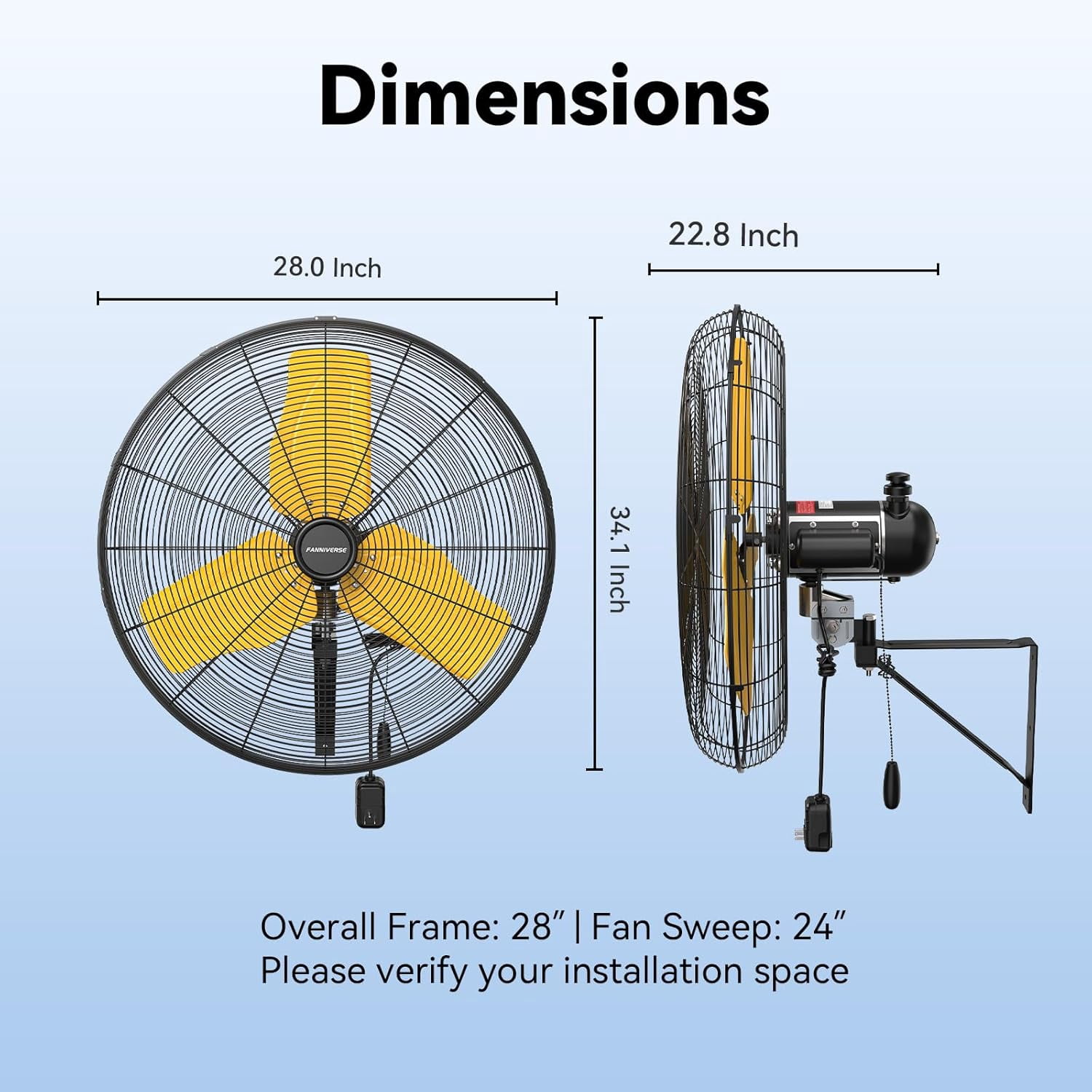 24 Inch 9500 CFM Waterproof Wall Fan Pro Series - Outdoor High Velocity Wall Mount Fan with Enclosed Motor for Residential, Warehouse, Patio, Shop, Garage, Barn UL Safety Listed