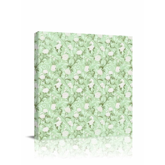 Canvas Print Wall Art Spring Flowers Retro White Floral Teal Retro Texture Framed Canvas Art Wall Decor Pictures Painting Morden Artwork for Living Room Bedroom, Ready to Hang, 8"x8"