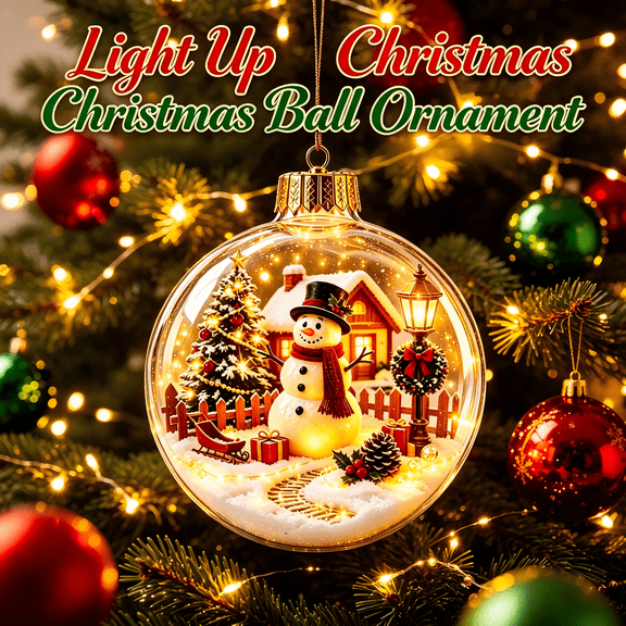 Glowing Christmas Story Ornament - Light Up Christmas Ball Ornament with Warm LED, Hanging Xmas Tree Decoration for Mantel Window Sill, Keepsake Christmas Gift