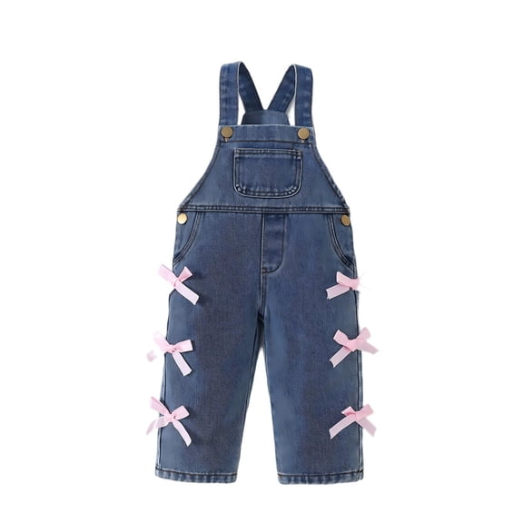 EnJoCho Girls Childrens Jeans Overalls Cute Fashion Trendy Bow Wide Leg 𝖣ungarees Denim Jumpsuits Vintag𝖾 Playtime Casual Overall Pants 𝖱ompers