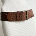 thumbnail image 4 of Jesscasday Metal Eyelet Studded Wide Belt Punk Hollow Gothic Style Faux Leather Black Brown, 4 of 7