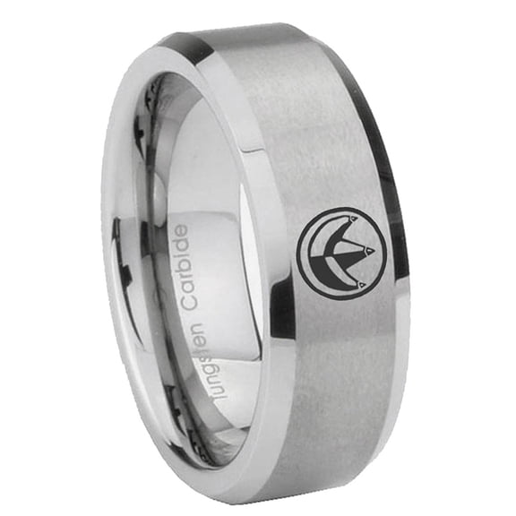 Green Ranger Power Brushed Beveled Edge Gray Tungsten Ring 10MM