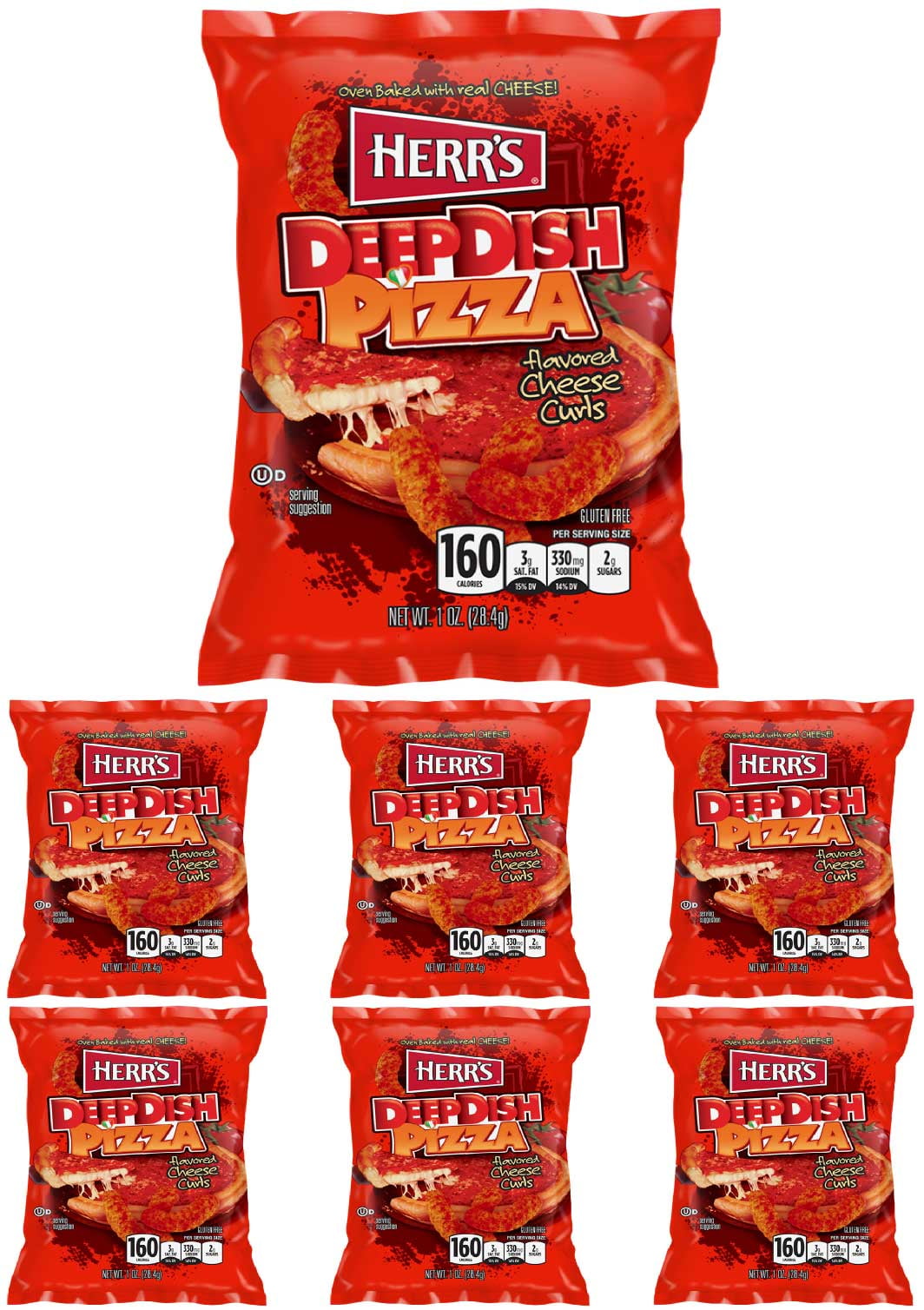 Herr's Deep Dish Pizza Flavored Puffed Cheese Curls Snacks 1 Oz (Pack