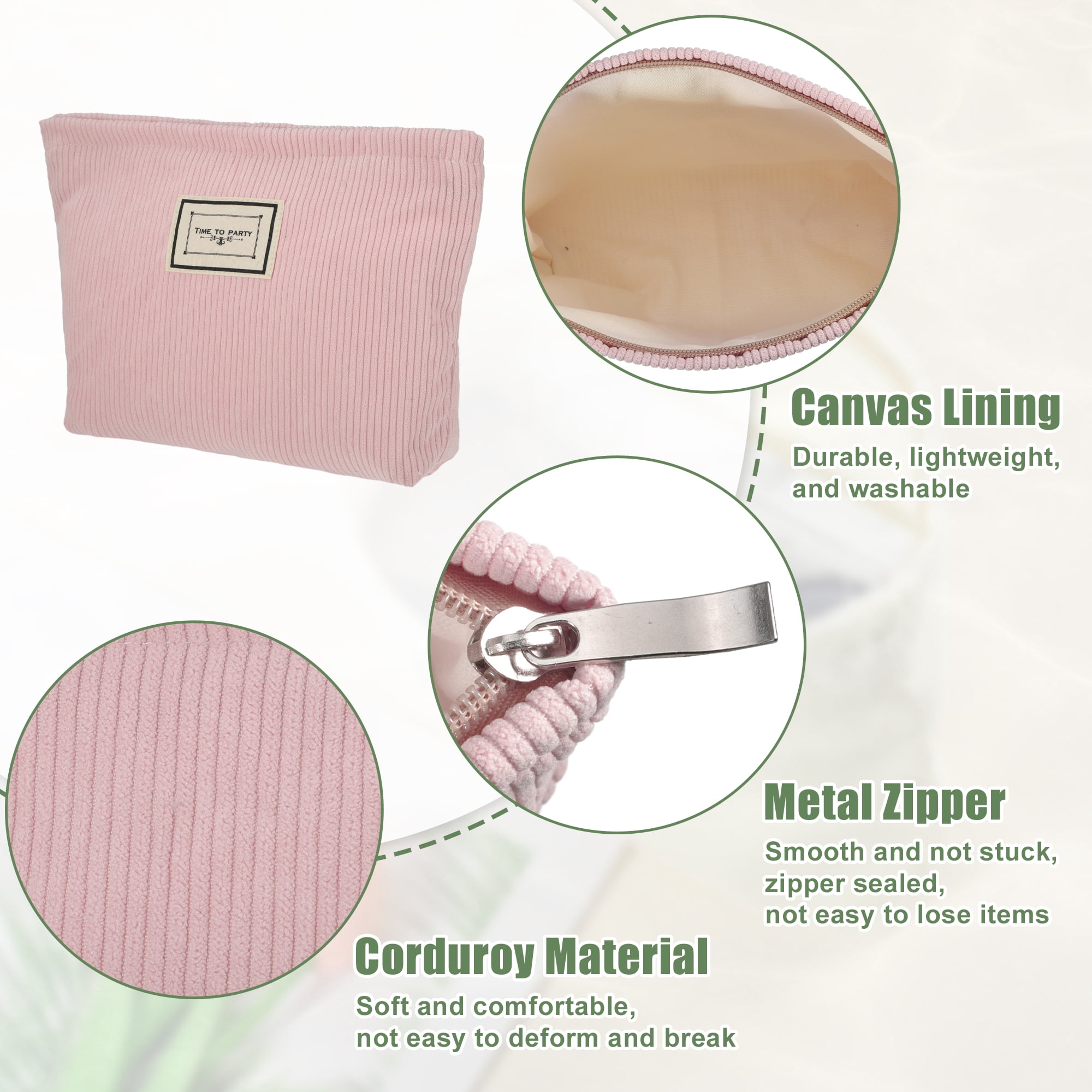 Unique Bargains Corduroy Makeup Bags Corduroy Cosmetic Bag Zipper Women Makeup Pouch Pink