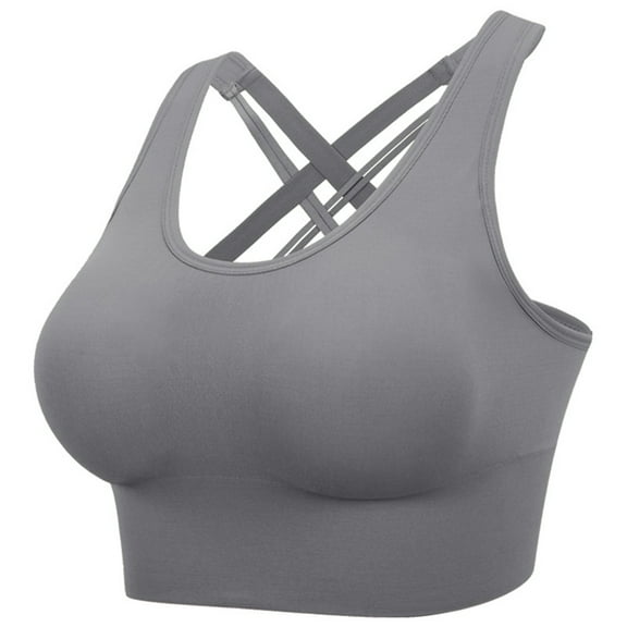 Kddylitq High Impact Sports Bra for Women - Criss-Cross Back Molded Cups Hook and Eye Closure - High Support Running Bra Gray S