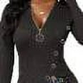 thumbnail image 3 of DYMADE Women Plus Size V-Neck Long Sleeve High Ripped Solid T-shirt, 3 of 4