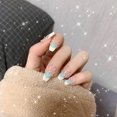 thumbnail image 1 of Uñas postizas HUOGUO Love Blue en forma de corazón, 24 unidades con pegamento, 1 of 4