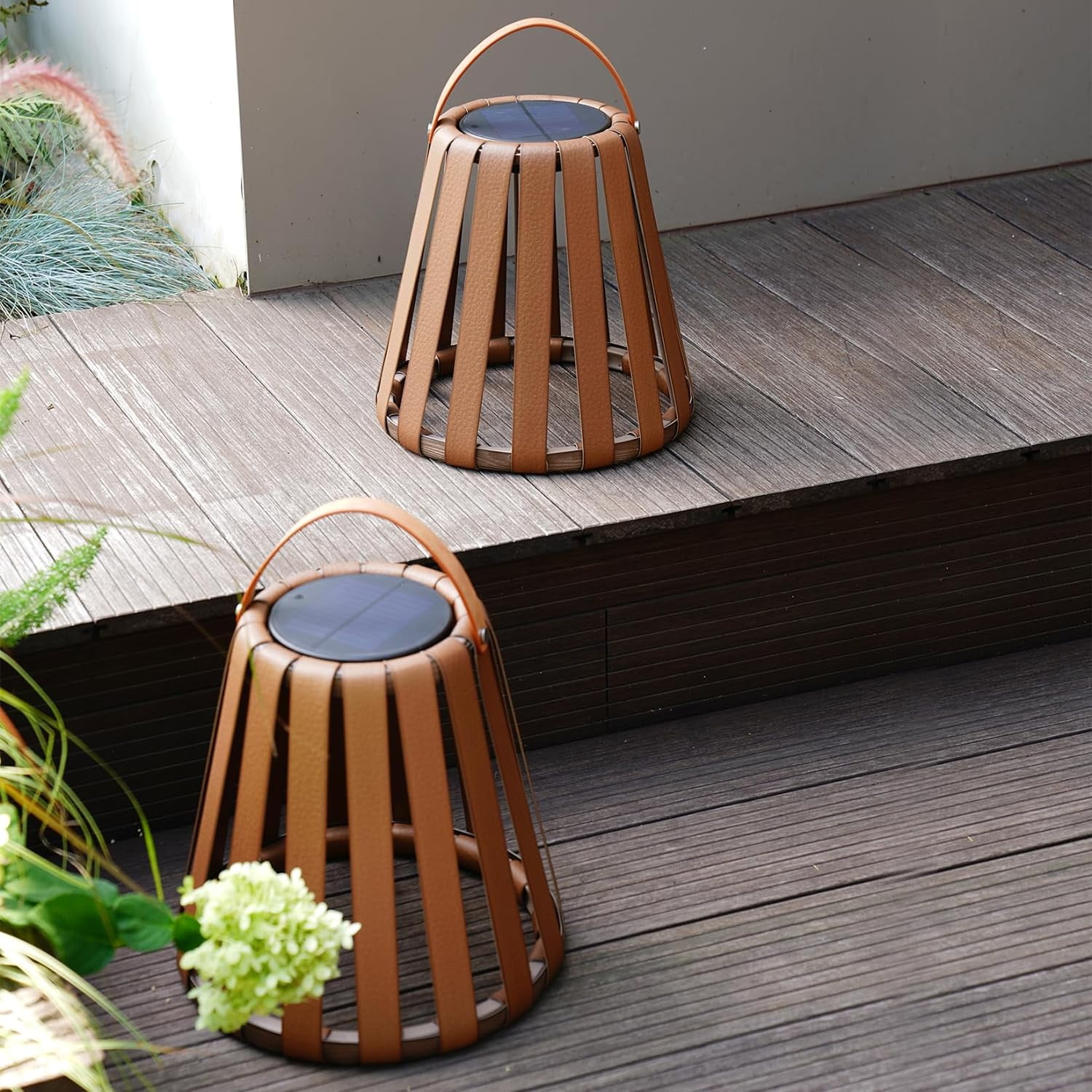 GRANDPATIO  Outdoor 2-Pack Landscape Solar LED Lanterns, Floor Decor Lamps, Solar Powered Decor Lights with Waterproof Faux Leather for Porch, Patio, Garden