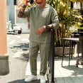 thumbnail image 2 of PNTUTB Fall Winter Men's Solid Color Outfit Sets Crew Neck Long Sleeve Top Elastic Waist Drawstring Pant Two Piece Set Loose Comfort Daily Casual Sets, 2 of 7