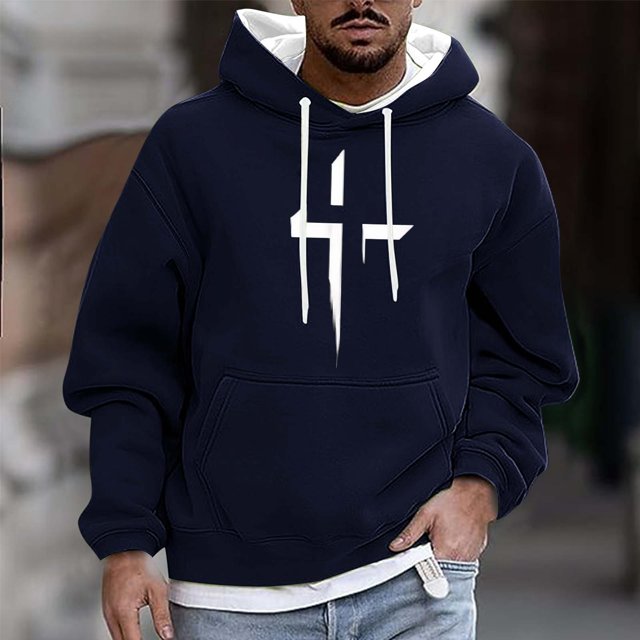 Sudadera con capucha para hombre, informal, a la moda, con estampado, con cordón, de manga larga, de poliéster