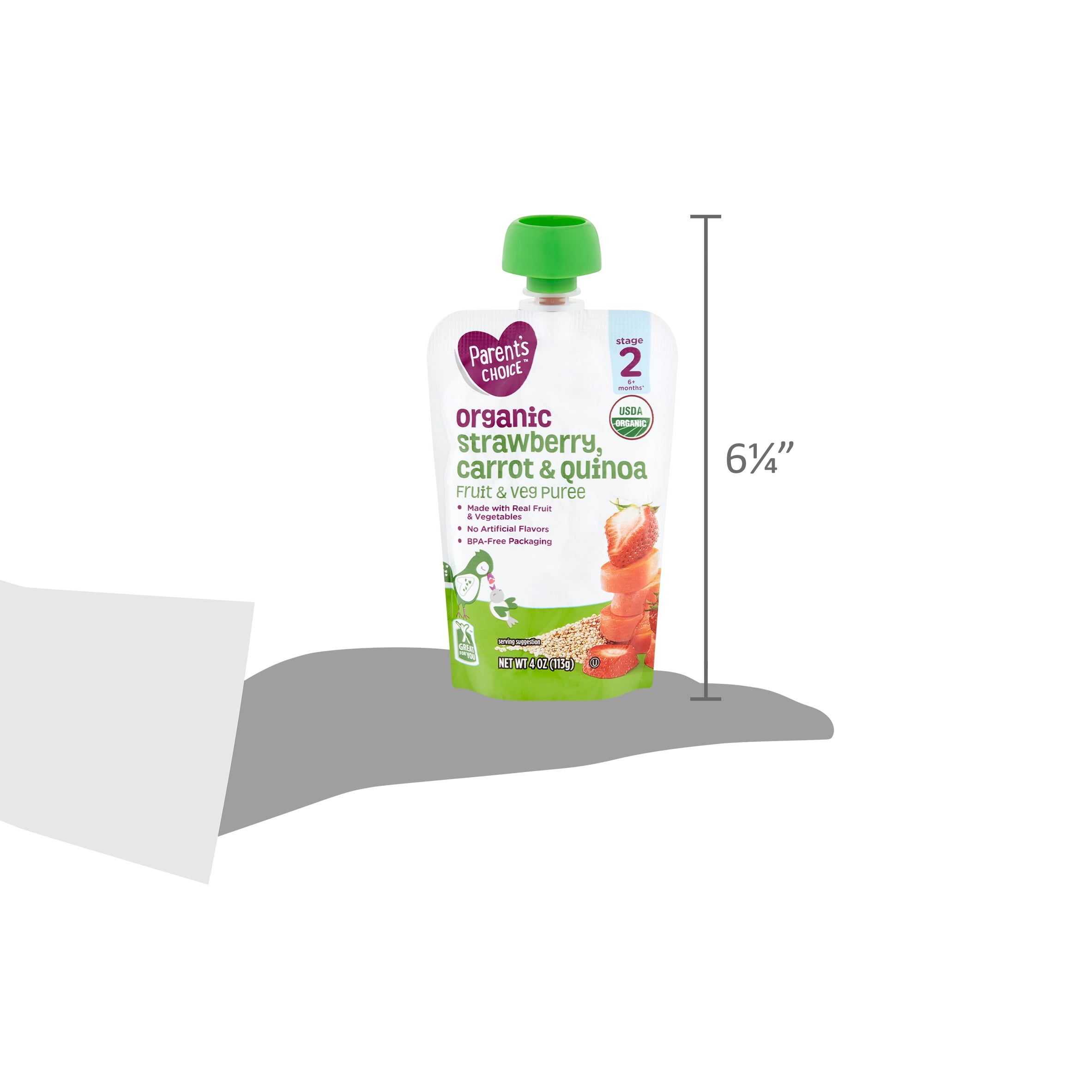 (6 pack) Parent's Choice Organic Strawberry, Carrot & Quinoa Fruit & Veg Puree, Stage 2, 4 oz