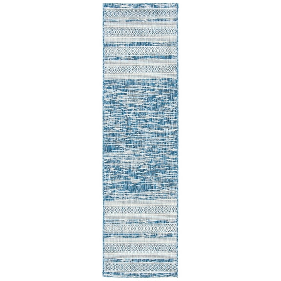 SAFAVIEH Courtyard Galen Striped Indoor/Outdoor Runner Rug, Navy/Grey, 2'3" x 8'