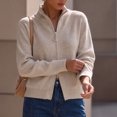 thumbnail image 5 of Tusihei Women Knit Zipper Up Cardigan Stand Collar Long Sleeve Sweater Jacket Daily Autumn Outerwear, Beige L, 5 of 6