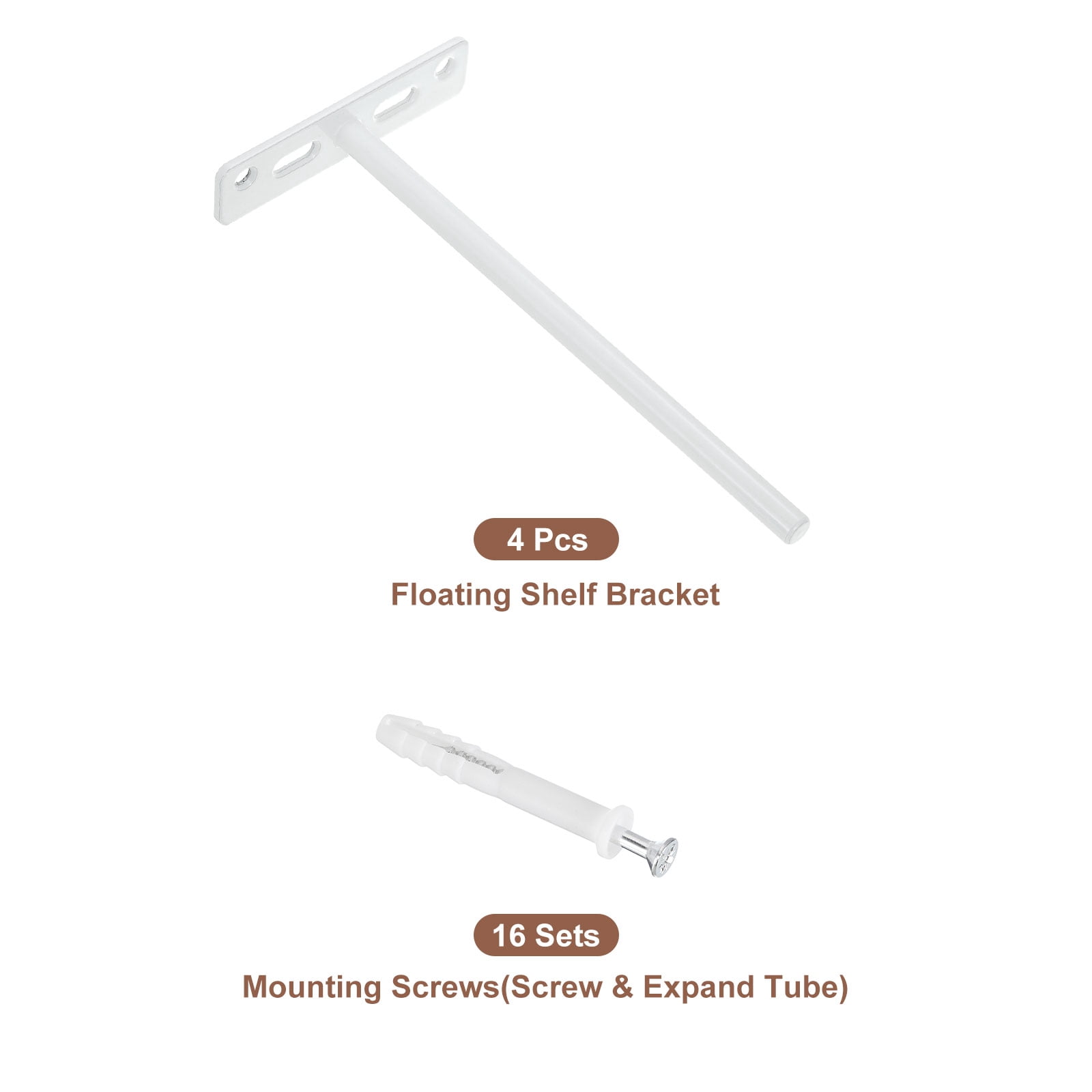 4Set Floating Shelf Brackets, 8" 4 Holes Iron Hidden Shelf Supports, White
