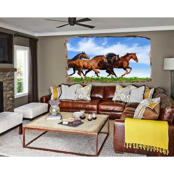 Startonight 3D Mural Wall Art Photo Decor Horses Running Amazing Dual View Surprise Medium Wall Mural Wallpaper Animals USA Wall Paper Art Gift 47.24 ‘’ By 86.61 ‘’