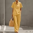 thumbnail image 6 of Linen Sets for Women 2 Piece Summer Casual Short Sleeve V Neck Button down Shirts Matching Loose Wide Leg Pants, 2XL, 6 of 8