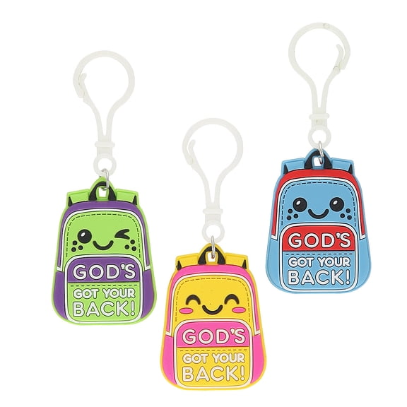 1 1/2" – 2 1/4" Religious God’s Got Your Back Backpack Clip Keychains - 12 Pc.