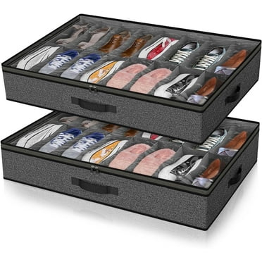 Scidweet 2 Pack Under Bed Shoe Storage Organizer for Closet, Fits Total 32 Pairs Foldable Underbed Shoes Containers