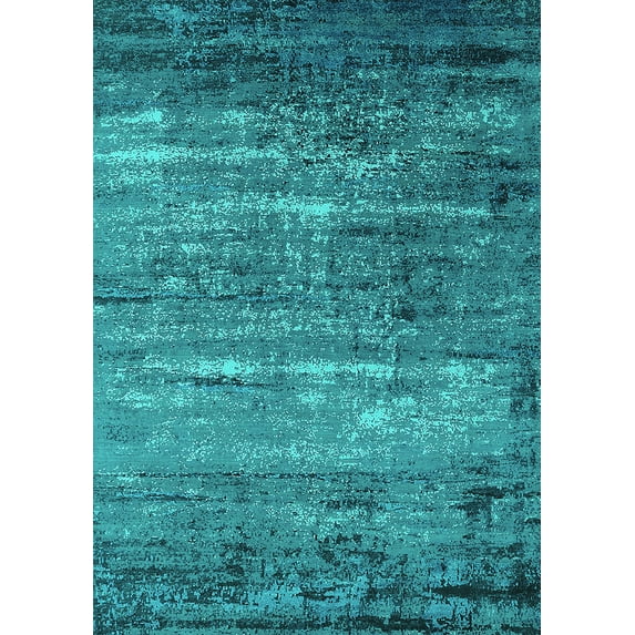 Ahgly Company Machine Washable Indoor Rectangle Oriental Turquoise Blue Industrial Area Rugs, 3' x 5'