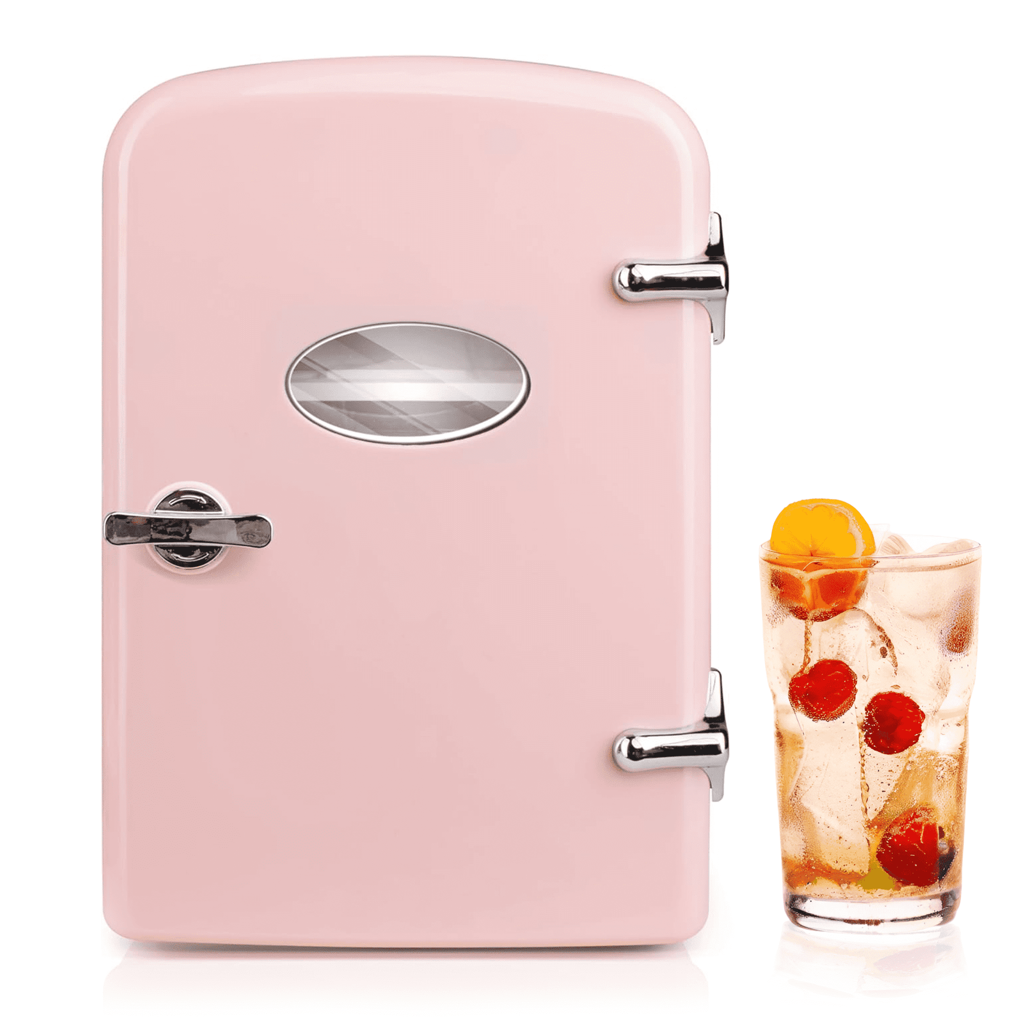 YSSOA Mini Fridge for Bedroom, Car, Office & Dorm Room - 9 Can Small Refrigerator - AC/DC 12V Portable Cooler & Warmer, 6L with Window, Pink