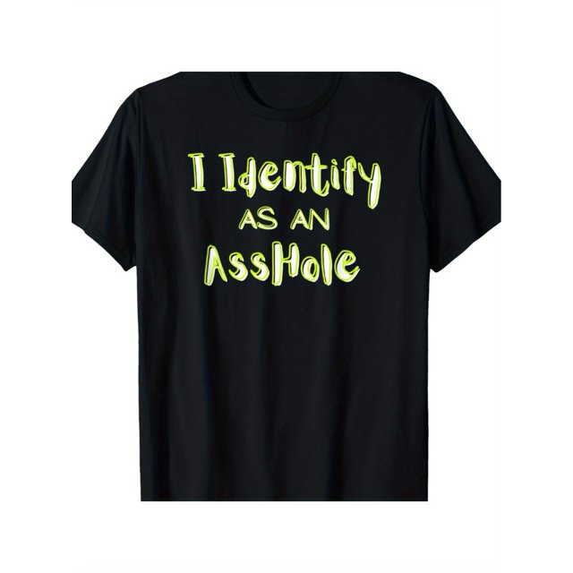 I Identify As An Asshole" Humorous Cotton T-Shirt for Men - Casual & Outdoor Wear, Breathable Crew Neck Tee with Geometric Print, Casual Sporty Tee, Summer Gifts