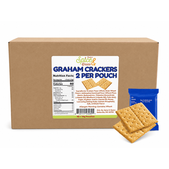 Graham Crackers, Portion Packaged in Twin Packs (40/2packs, 80 crackers total), by Dasher's Spice & Beans