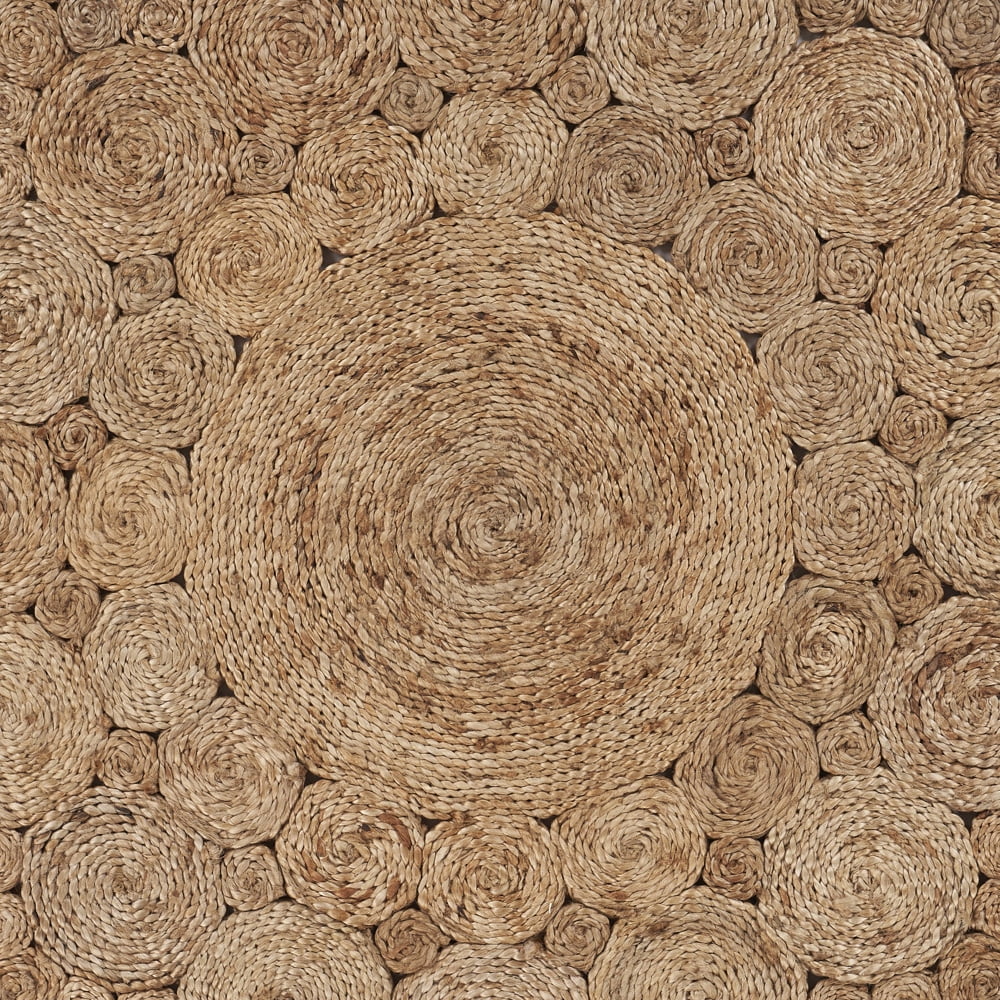 Woven Paths Cora 7'6" Round Brown and Tan Braided Circles Jute Area Rug