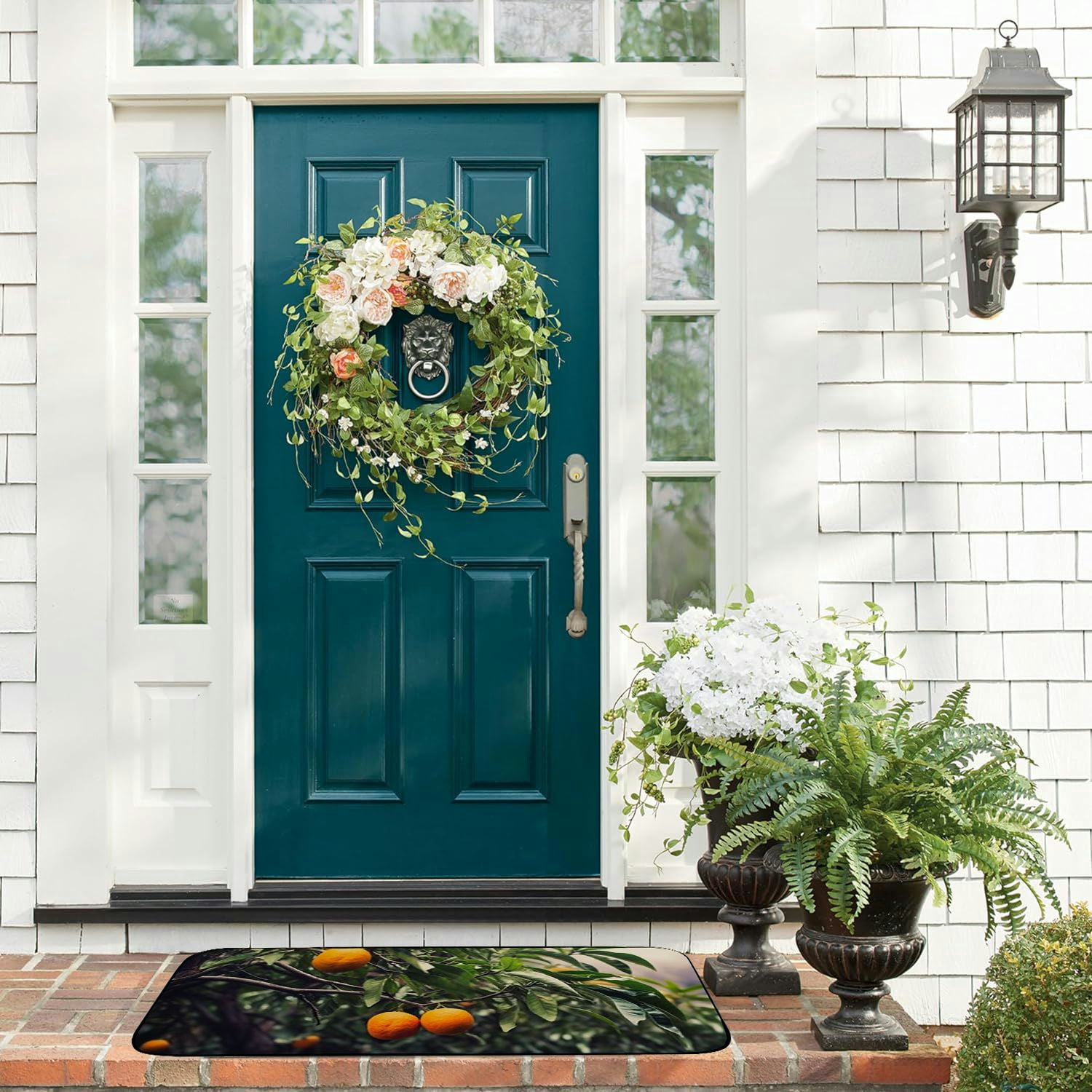 PHYHOO Decorative Door Mat, Door Mat with Non-Slip Rubber Backing, Easy Cleaning, Traps Dirt, Rug for Entry, Patio, Garage - Orange Tree Nature Branch Green Plant Fruit 19.68*47.24 in