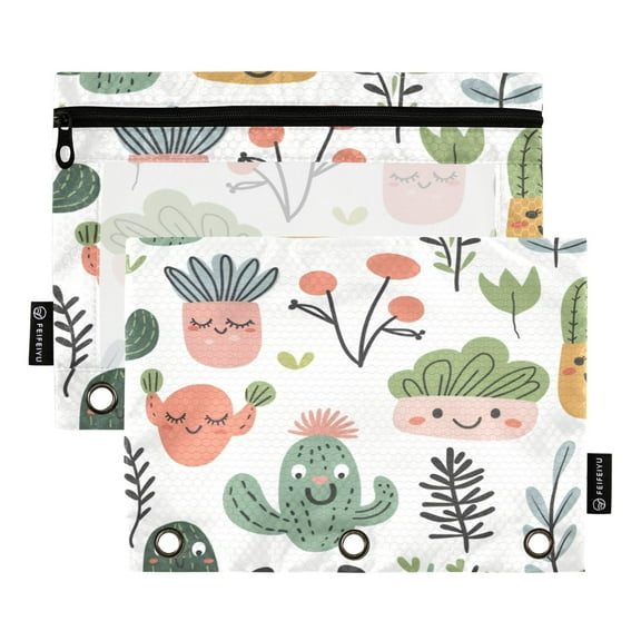 2 Pack Pencil Bag 9.84x6.1 Inch 3-Ring Page Turning Folder Zipper Pencil Case Pencil Bag Page Turning File BagSmiling Sunflower