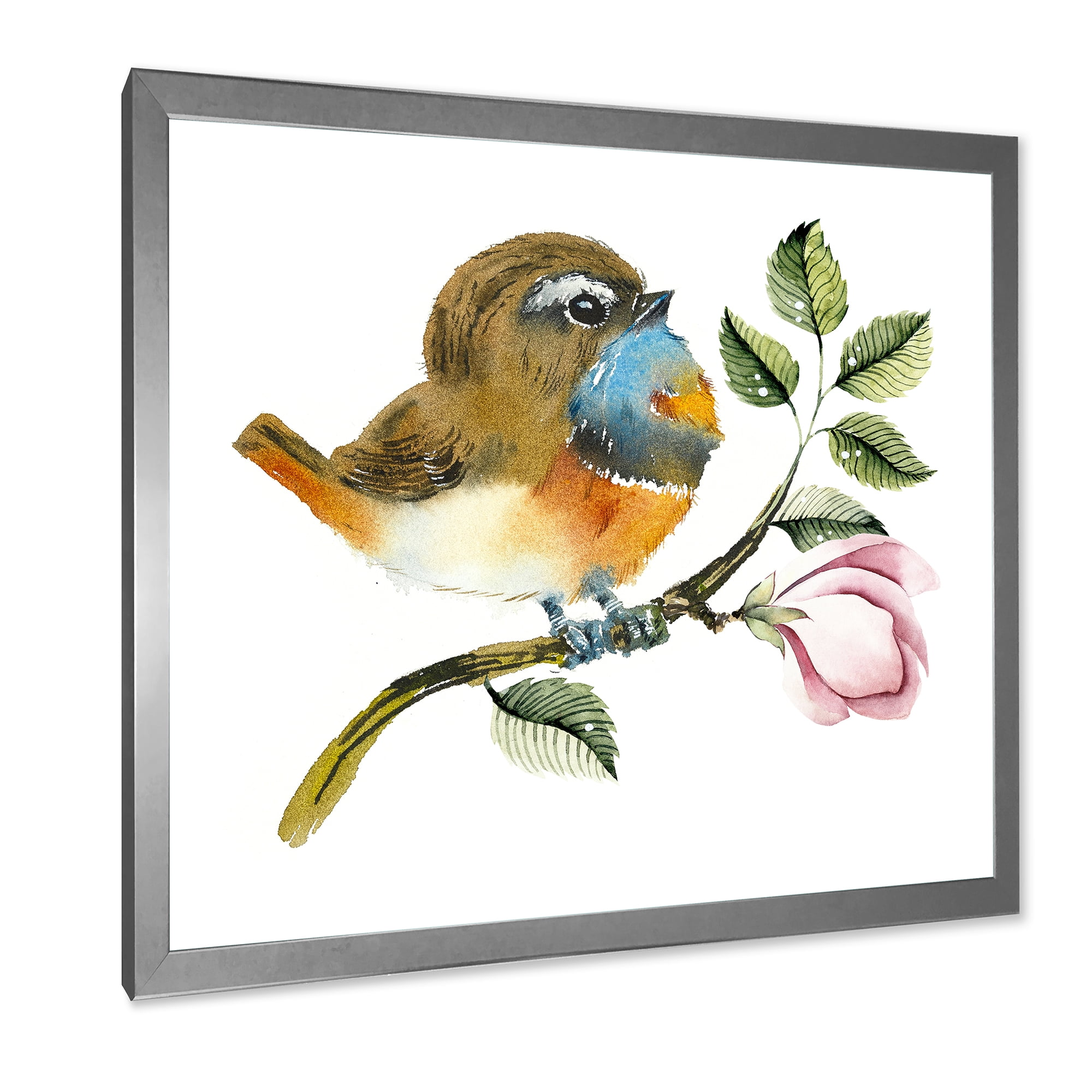 Designart 'Bluethroat Bird Sitting On A Branch' Traditional Framed Art Print