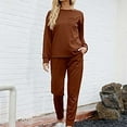 thumbnail image 2 of Cqxid525 Women's Pajama Set Sets for Women 2 Jogger Pajama Long Sleeve Pants Loungewear Sweatsuits Casual Matching Outfits Brown 1PC, 2 of 3