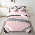 thumbnail image 2 of Castle Fairy Abstract Stripes 7-Piece Twin Bedding Sets,Pink Grey Bedding Comforter Set,Geometric Theme Breathable Sheet Sets,Breathable Geometric Home Decor,Reversible, 2 of 8