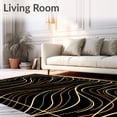 thumbnail image 2 of ODIKA 3'x5' Machine Washable Non-Slip Area Rug, Abstract Waveform with Metallic Gold Accents and Fluid Line Motifs High Traffic Rug, Black, 594060, 2 of 5