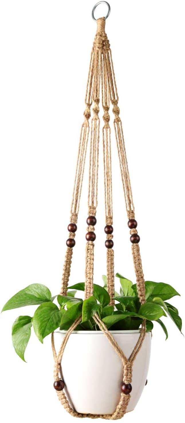 Details about   Hanging Planter Basket Wall Handmade Plant Pot Indoor Purl Edging And Wood Bead 
