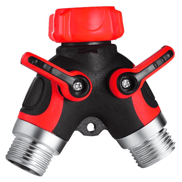Conector de manguera en Y de 2 vías, cuerpo de metal divisor de grifo de jardín