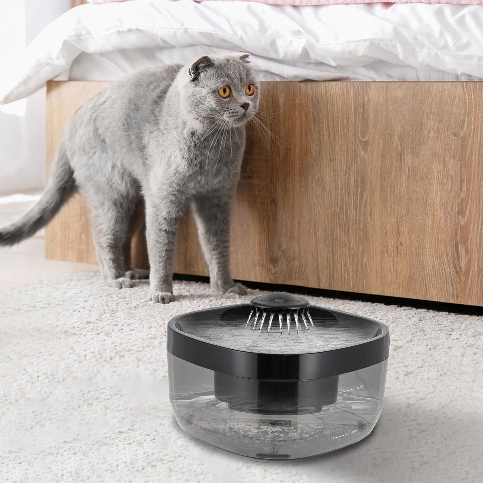 Modern Cat Water Fountain Pet Water Fountain Cat Drinking Fountain Black 7L Stainless Steel Pet Water Fountain for Cats Dogs with Motion Sensor