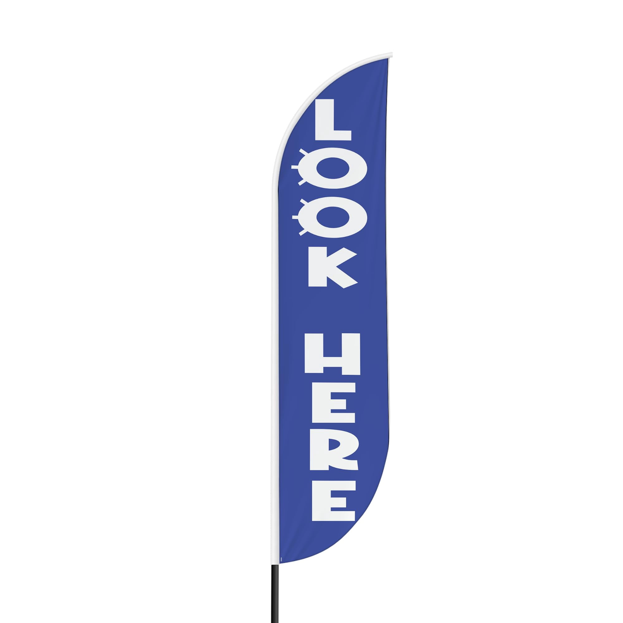 Look Here Sign Feather flag Pole Mount for Outdoor by Mavis Print | 15 FEET Long Polyester Outdoor Banner Flag Pole Kit for Easy Hang | HD Print Swooper Flag Pole Stand for Business Advertising