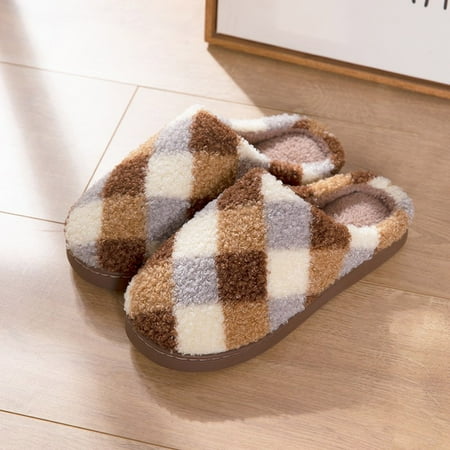 

Tangnade Men shoes Couples Men Slip-On Furry Plush Flat Home Winter Open Toe Keep Warm Slippers Shoes Coffee 40-41