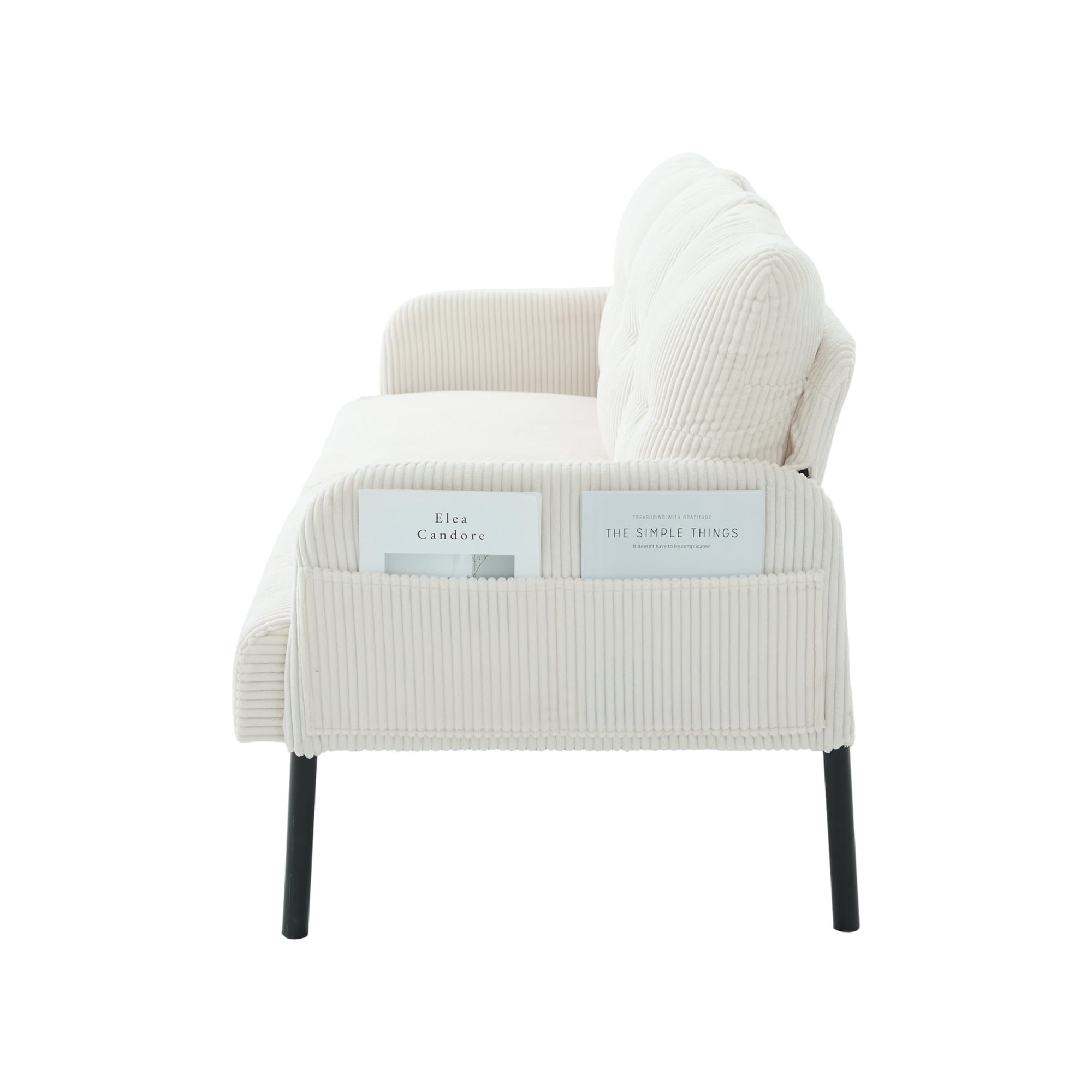 Loveseat, Small Sofa, Couch, Oversized Corduroy 2-Seater Sofa with Side Storage Pockets and Sturdy Metal Legs for Apartment, Dorm or Living Room, Beige