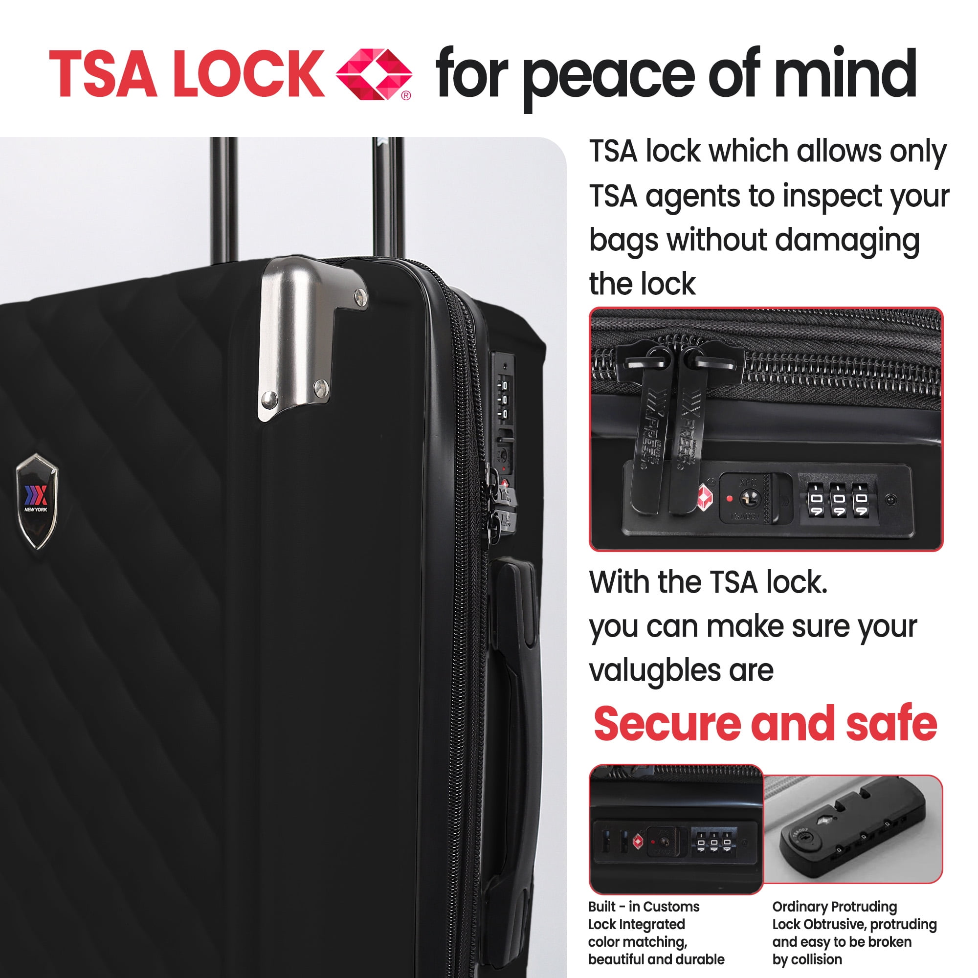 New York Xpress 20" Carry-on Luggage,Expandable Hardshell Spinner Suitcase with TSA Lock, Airplane Approved, Black - WD576